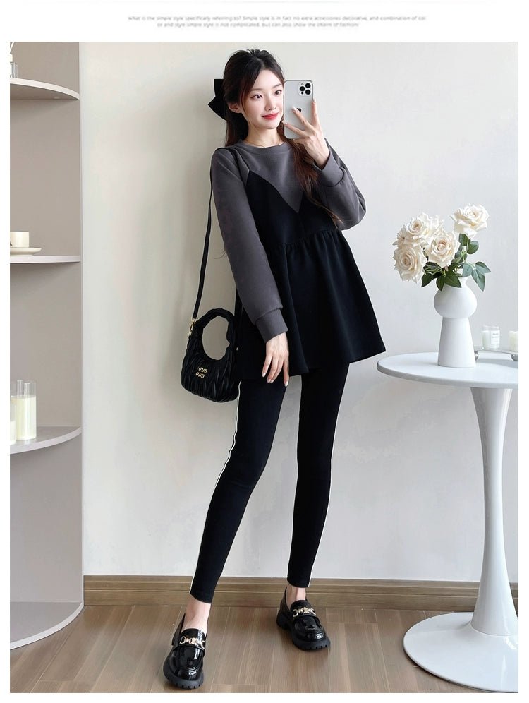 Autumn Clothes for Pregnant Women 2025 New Arrival Dress Autumn and Winter Going out Clothes K - style Fashion Velvet Padded Loose Sweatshirt Skirt - Walmarkettt.com