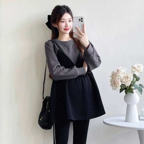 Autumn Clothes for Pregnant Women 2025 New Arrival Dress Autumn and Winter Going out Clothes K - style Fashion Velvet Padded Loose Sweatshirt Skirt - Walmarkettt.com