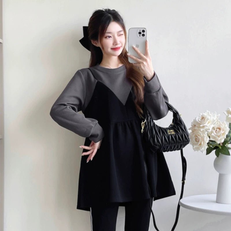 Autumn Clothes for Pregnant Women 2025 New Arrival Dress Autumn and Winter Going out Clothes K - style Fashion Velvet Padded Loose Sweatshirt Skirt - Walmarkettt.com