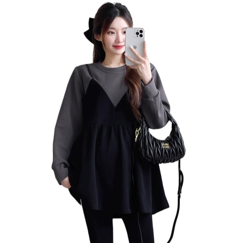 Autumn Clothes for Pregnant Women 2025 New Arrival Dress Autumn and Winter Going out Clothes K - style Fashion Velvet Padded Loose Sweatshirt Skirt - Walmarkettt.com