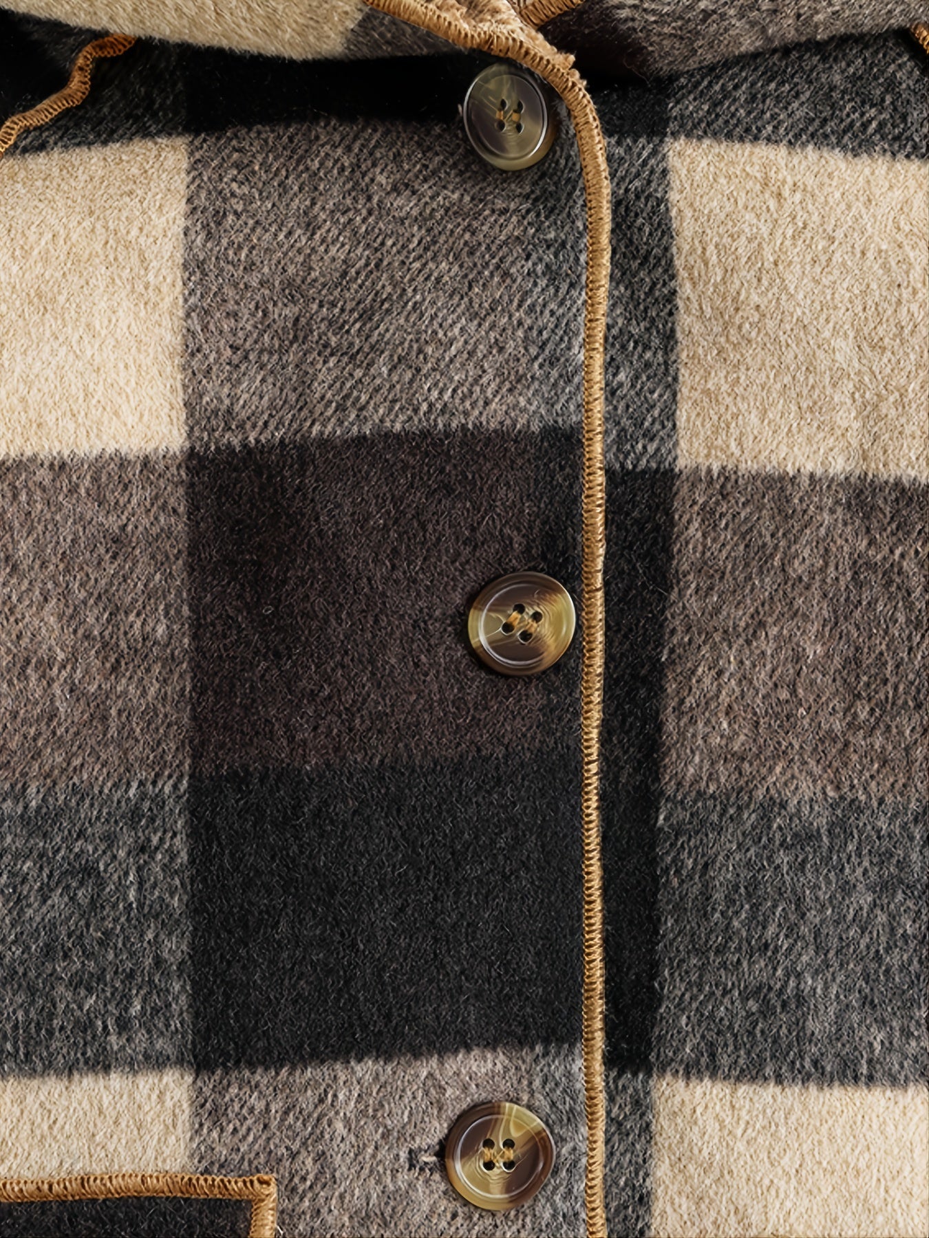 Boys' Cozy Fleece - Lined Plaid Jacket with Button Front, Pockets & Hood - Long Sleeve Casual Winter Coat for Fall/Winter, Brown & Black Checkered Pattern, Cozy Outerwear, Durable Outerwear - Walmarkettt.com