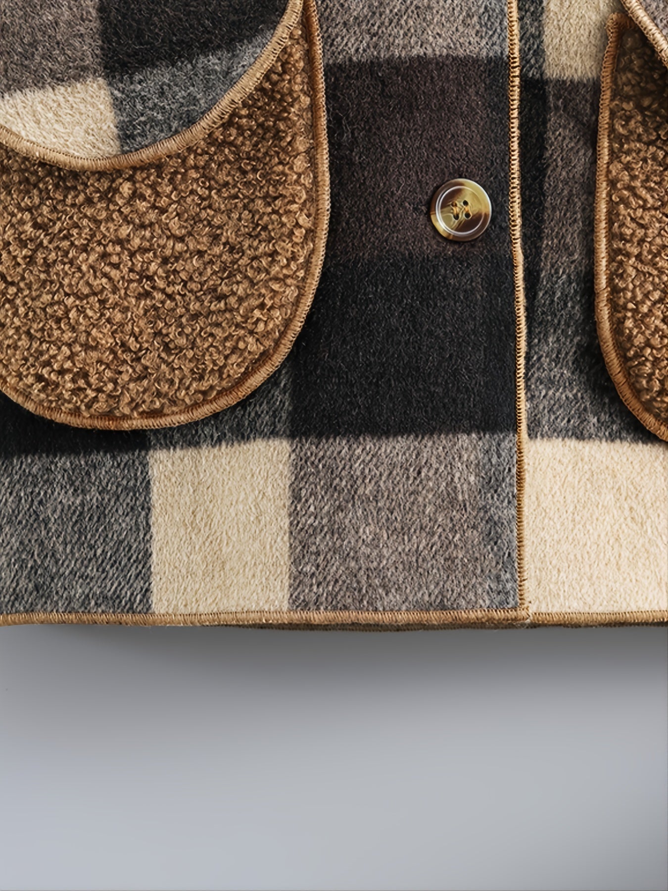 Boys' Cozy Fleece - Lined Plaid Jacket with Button Front, Pockets & Hood - Long Sleeve Casual Winter Coat for Fall/Winter, Brown & Black Checkered Pattern, Cozy Outerwear, Durable Outerwear - Walmarkettt.com