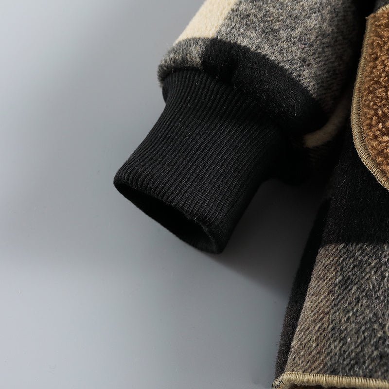 Boys' Cozy Fleece - Lined Plaid Jacket with Button Front, Pockets & Hood - Long Sleeve Casual Winter Coat for Fall/Winter, Brown & Black Checkered Pattern, Cozy Outerwear, Durable Outerwear - Walmarkettt.com