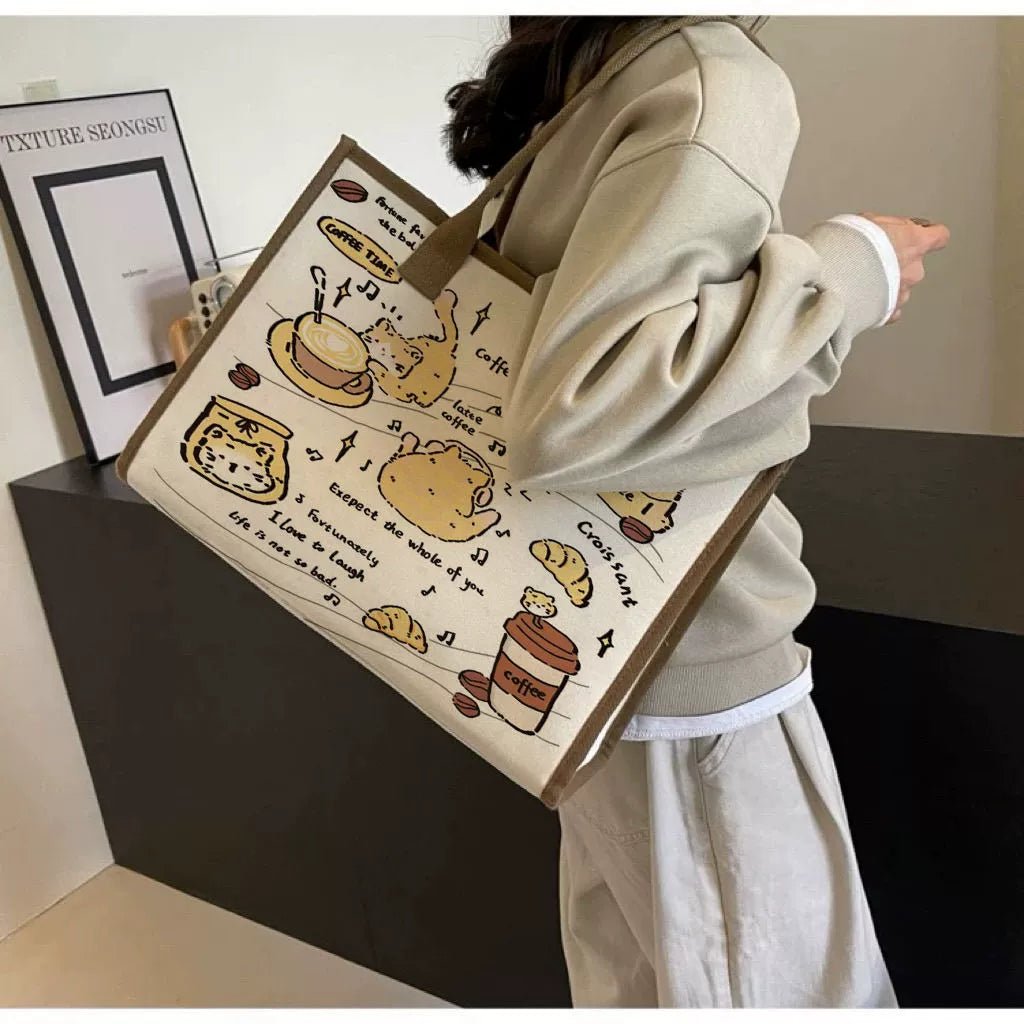 Canvas Bag Female Ins Mori All - Match Shoulder Bag Large Capacity Book Holding Student Class Commuter Bag Cloth Tote - Walmarkettt.com