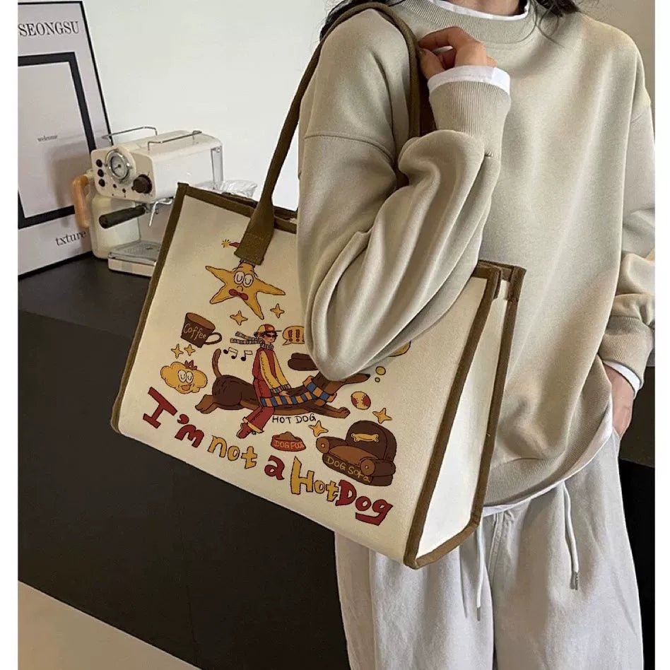 Canvas Bag Female Ins Mori All - Match Shoulder Bag Large Capacity Book Holding Student Class Commuter Bag Cloth Tote - Walmarkettt.com