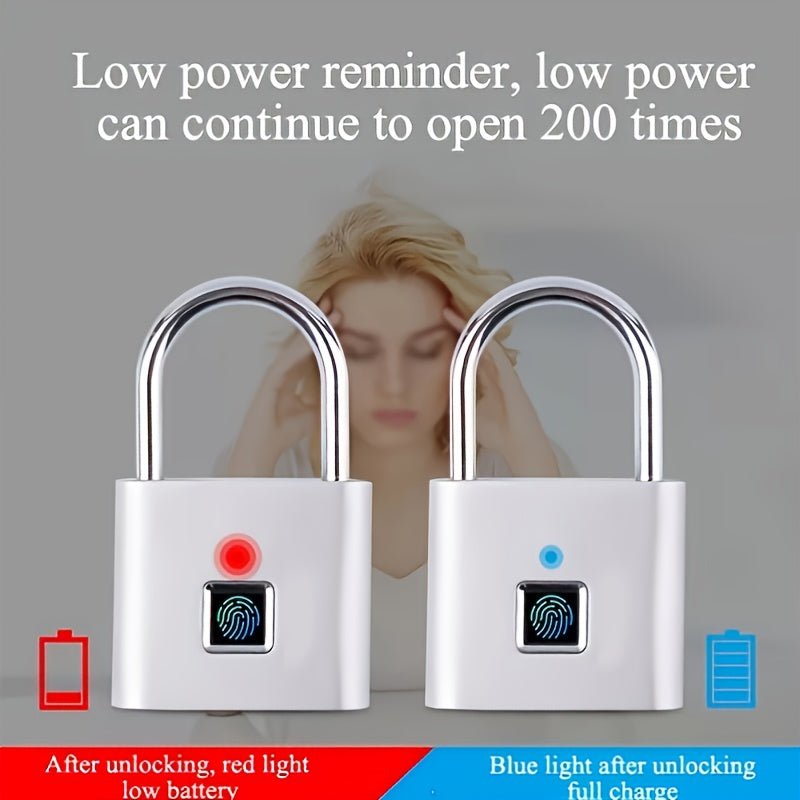 Compact Smart Fingerprint Padlock - Waterproof, Keyless Security, USB Rechargeable, Lightweight Aluminum - Ideal for Luggage, Suitcases & Backpacks - Walmarkettt.com