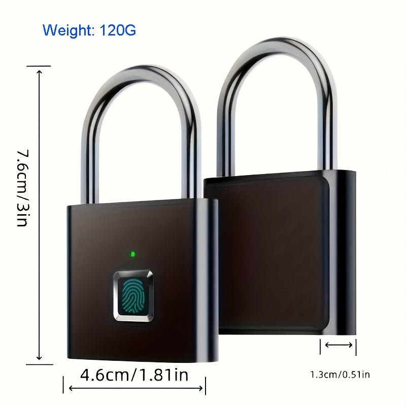 Compact Smart Fingerprint Padlock - Waterproof, Keyless Security, USB Rechargeable, Lightweight Aluminum - Ideal for Luggage, Suitcases & Backpacks - Walmarkettt.com