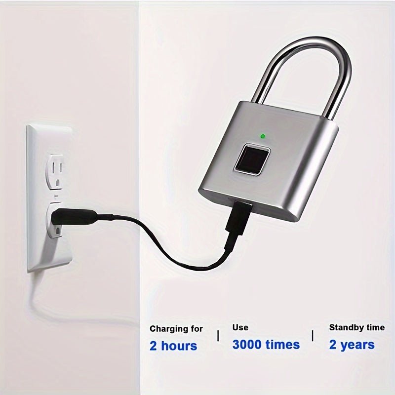 Compact Smart Fingerprint Padlock - Waterproof, Keyless Security, USB Rechargeable, Lightweight Aluminum - Ideal for Luggage, Suitcases & Backpacks - Walmarkettt.com