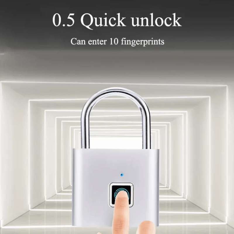 Compact Smart Fingerprint Padlock - Waterproof, Keyless Security, USB Rechargeable, Lightweight Aluminum - Ideal for Luggage, Suitcases & Backpacks - Walmarkettt.com