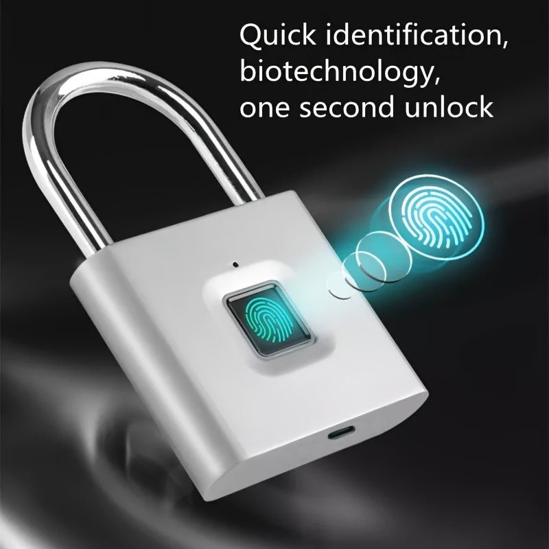 Compact Smart Fingerprint Padlock - Waterproof, Keyless Security, USB Rechargeable, Lightweight Aluminum - Ideal for Luggage, Suitcases & Backpacks - Walmarkettt.com