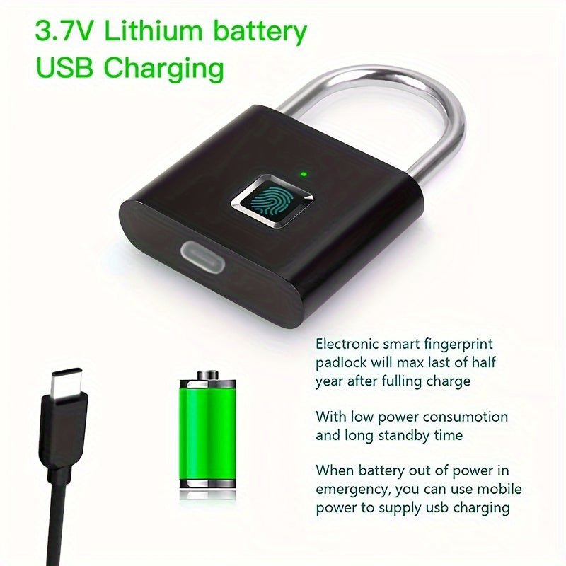 Compact Smart Fingerprint Padlock - Waterproof, Keyless Security, USB Rechargeable, Lightweight Aluminum - Ideal for Luggage, Suitcases & Backpacks - Walmarkettt.com