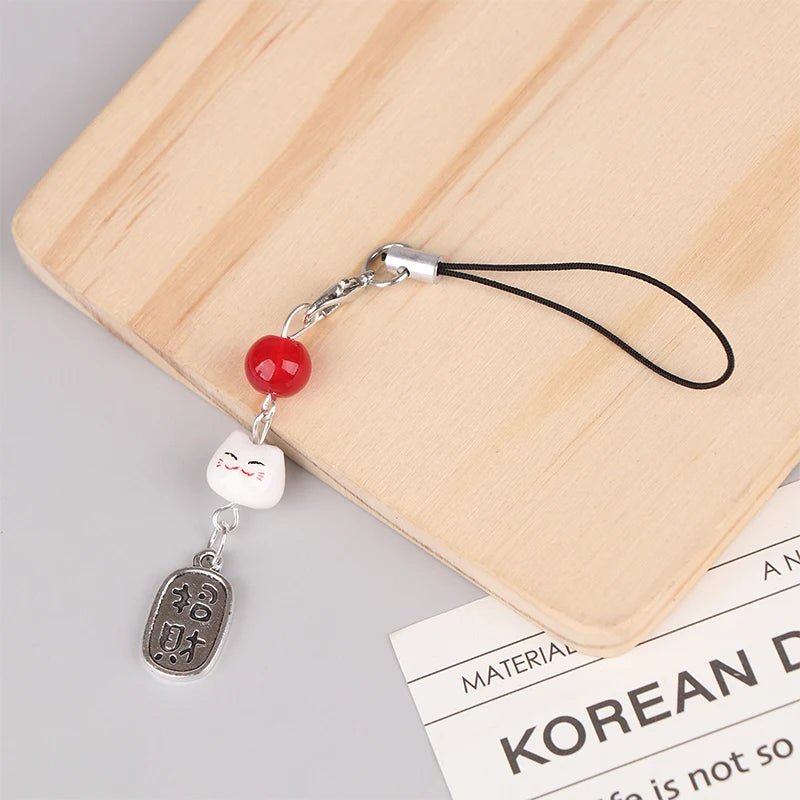 Cute Kawaii Lucky Money Cat Phone Charms Beaded Key Chain For Woman Bag Pendant CCD Camera Decoration - Walmarkettt.com