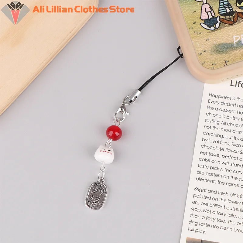 Cute Kawaii Lucky Money Cat Phone Charms Beaded Key Chain For Woman Bag Pendant CCD Camera Decoration - Walmarkettt.com