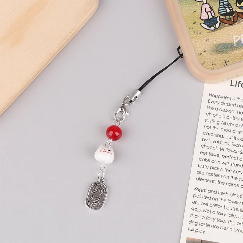 Cute Kawaii Lucky Money Cat Phone Charms Beaded Key Chain For Woman Bag Pendant CCD Camera Decoration - Walmarkettt.com