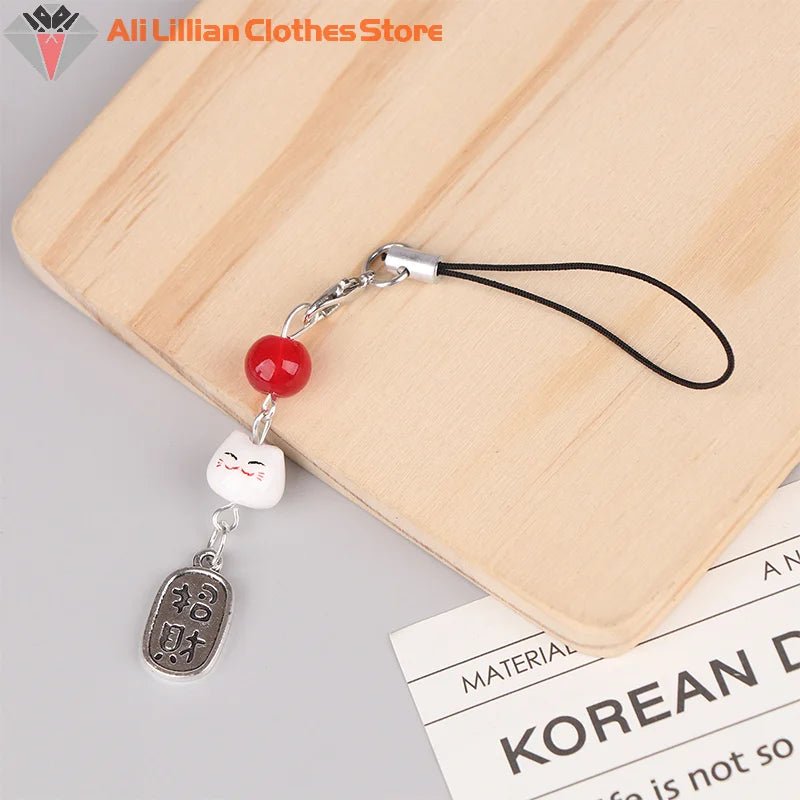 Cute Kawaii Lucky Money Cat Phone Charms Beaded Key Chain For Woman Bag Pendant CCD Camera Decoration - Walmarkettt.com