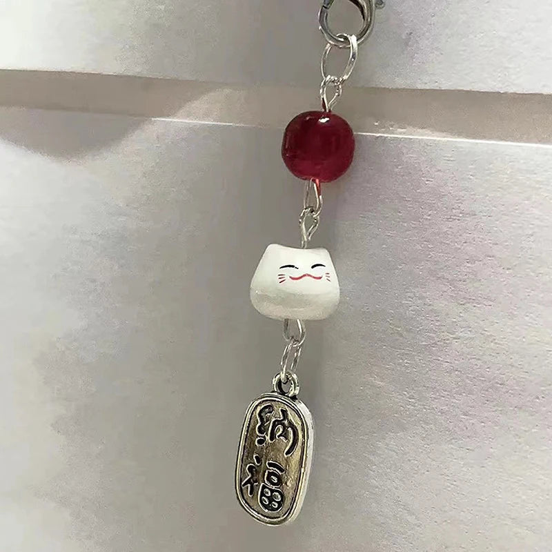 Cute Kawaii Lucky Money Cat Phone Charms Beaded Key Chain For Woman Bag Pendant CCD Camera Decoration - Walmarkettt.com