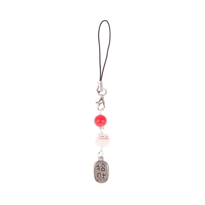 Cute Kawaii Lucky Money Cat Phone Charms Beaded Key Chain For Woman Bag Pendant CCD Camera Decoration - Walmarkettt.com