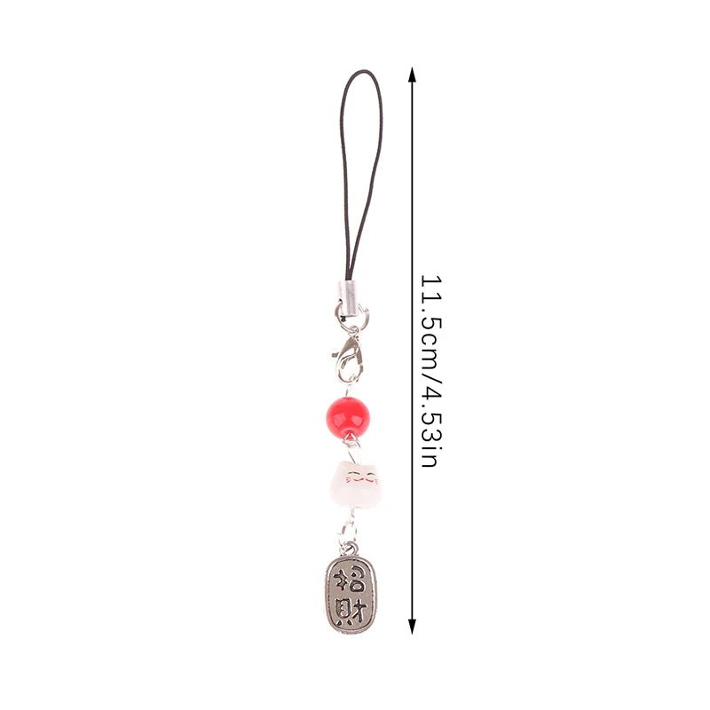 Cute Kawaii Lucky Money Cat Phone Charms Beaded Key Chain For Woman Bag Pendant CCD Camera Decoration - Walmarkettt.com