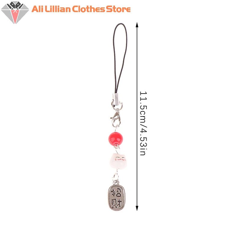 Cute Kawaii Lucky Money Cat Phone Charms Beaded Key Chain For Woman Bag Pendant CCD Camera Decoration - Walmarkettt.com