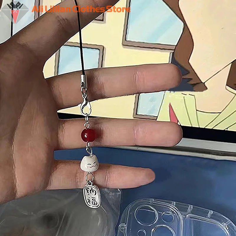 Cute Kawaii Lucky Money Cat Phone Charms Beaded Key Chain For Woman Bag Pendant CCD Camera Decoration - Walmarkettt.com