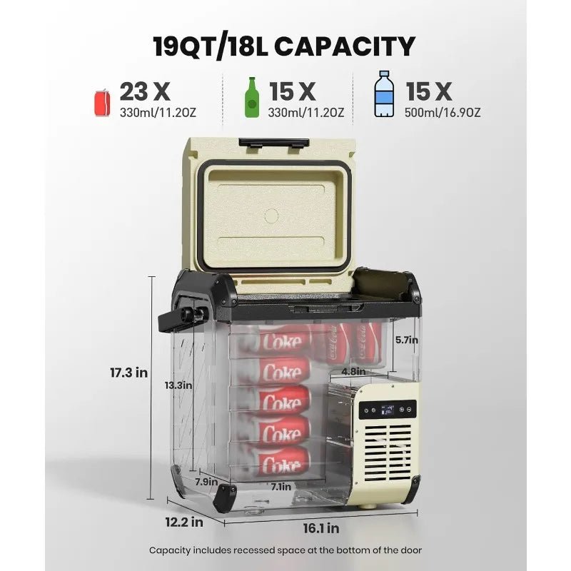 D18 12 Volt Car Refrigerator, Portable Freezer 19Qt/18L Battery & Solar Powered Cooler 25W, - 4~50℉, 12/24V DC, 110~240V AC - Walmarkettt.com