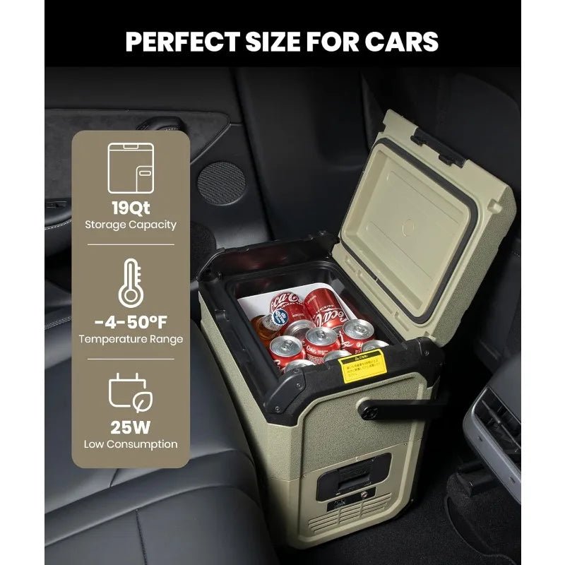 D18 12 Volt Car Refrigerator, Portable Freezer 19Qt/18L Battery & Solar Powered Cooler 25W, - 4~50℉, 12/24V DC, 110~240V AC - Walmarkettt.com