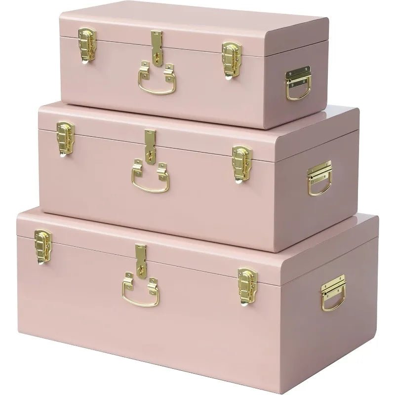 Decorative Box Set Of 3 Metal Trunks Chest With Safety Lock Clasp For Treasure Organization And Home Dorm Decor,26.8x16 - Walmarkettt.com