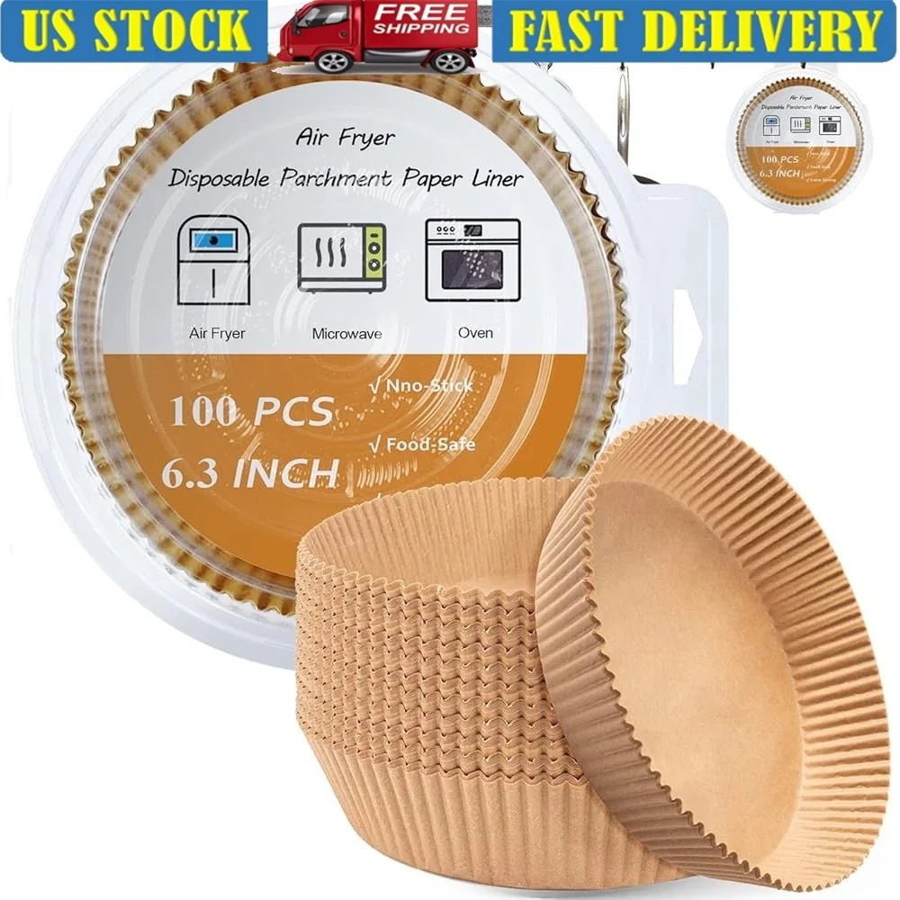 Disposable Air Fryer Liners 100 PCS Non - Stick Baking Parchment Sheets 6.3 Inch Kitchen Essential Oil - Proof Waterproof Heat - Walmarkettt.com