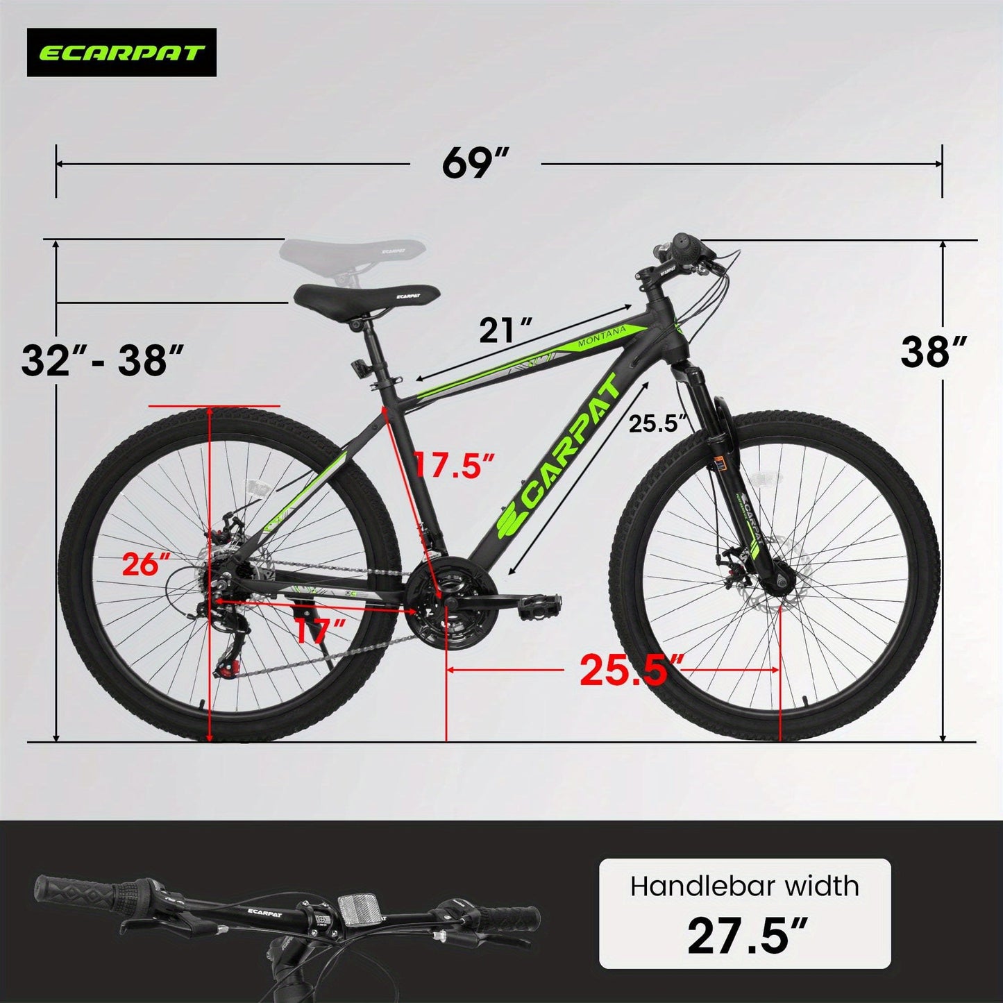 ECARPAT 26 - inch Mountain Bike, Adult Aluminum Frame, Shock - Absorbing Front Fork, 21 - Speed Disc Brake MTB, City Commuter Bicycle - Walmarkettt.com