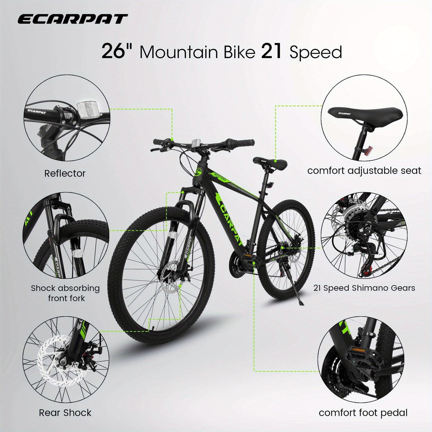 ECARPAT 26 - inch Mountain Bike, Adult Aluminum Frame, Shock - Absorbing Front Fork, 21 - Speed Disc Brake MTB, City Commuter Bicycle - Walmarkettt.com