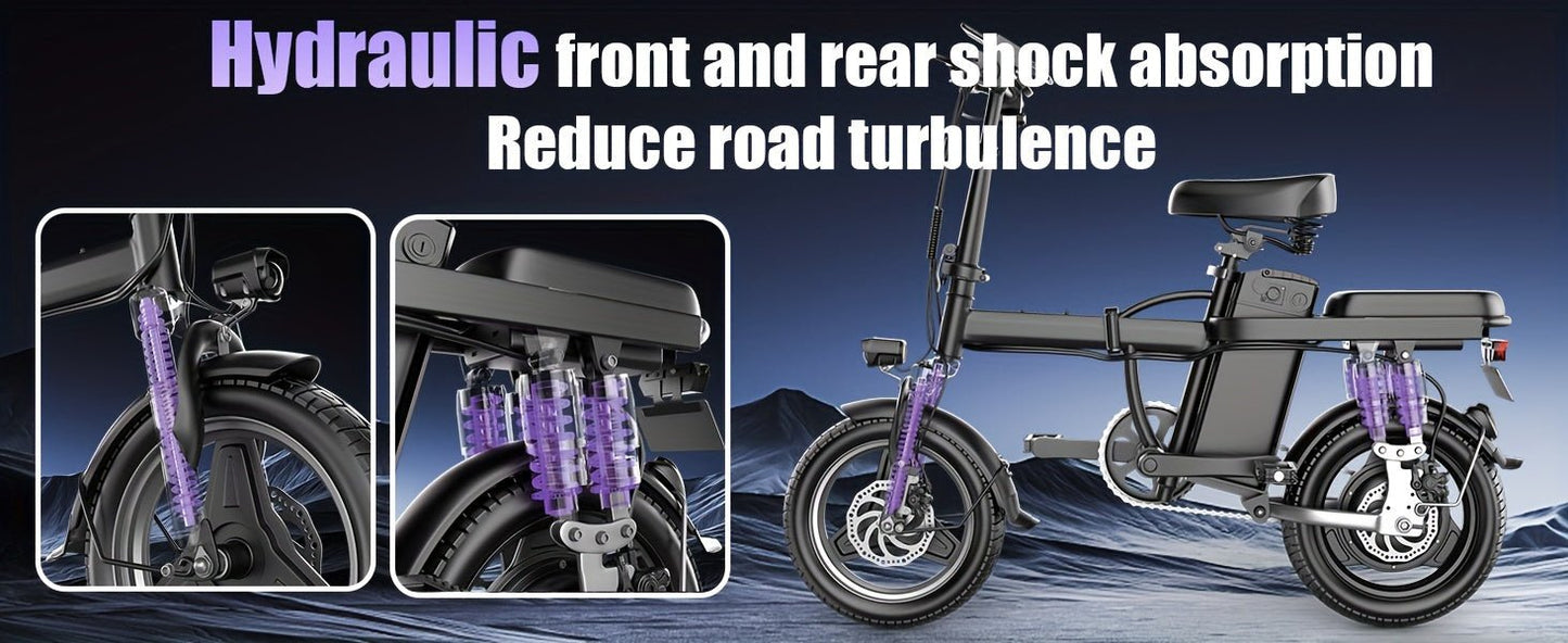 Electric Bike, 500W Motor, 14" Tire Folding Mini Ebikes For Adults, 20MPH 25Miles Range Commuter Adults Electric Bicycle, 48V 13AH Battery, Dual Suspension - Walmarkettt.com