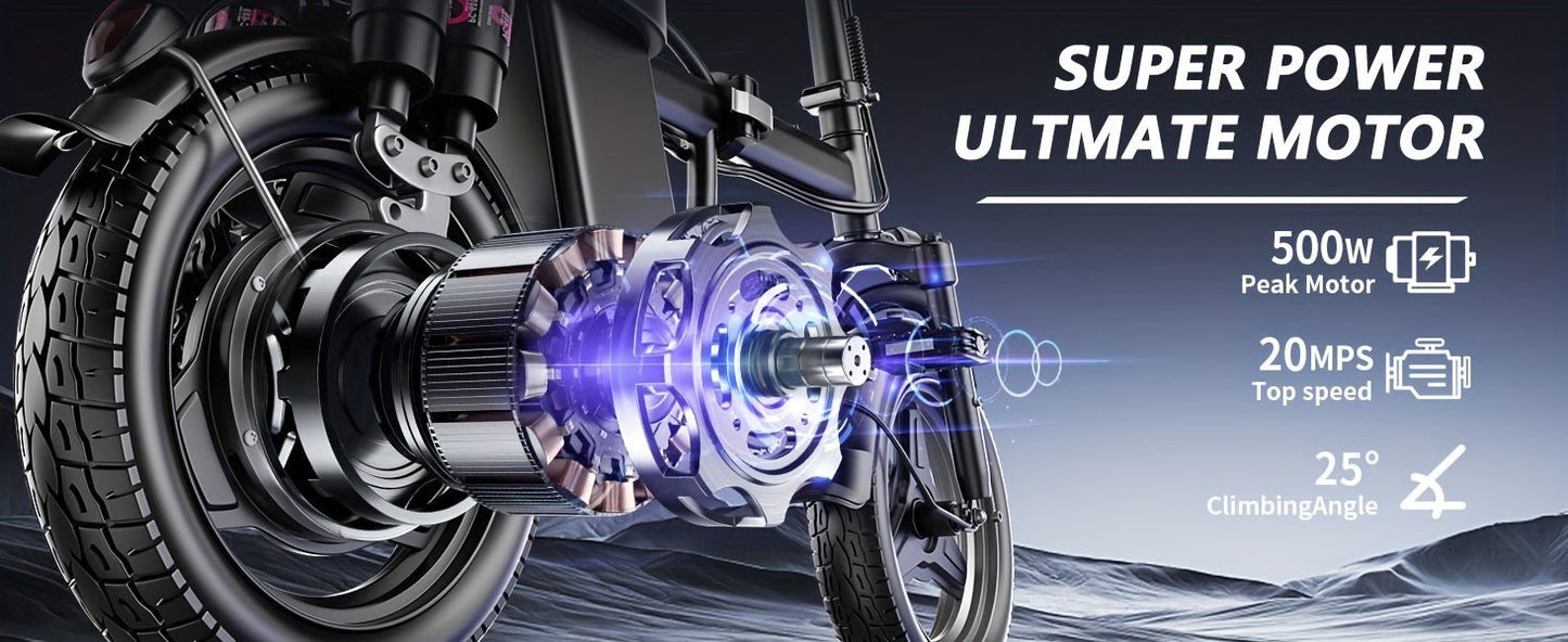 Electric Bike, 500W Motor, 14" Tire Folding Mini Ebikes For Adults, 20MPH 25Miles Range Commuter Adults Electric Bicycle, 48V 13AH Battery, Dual Suspension - Walmarkettt.com