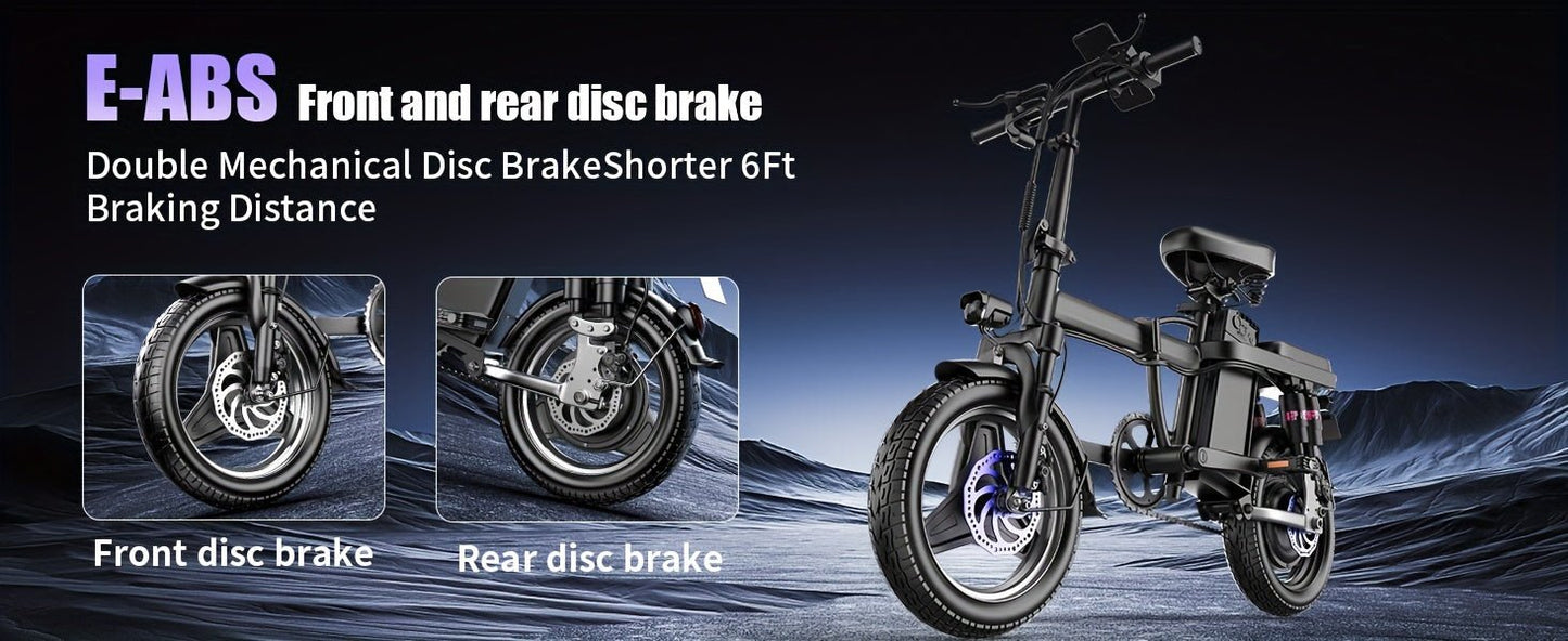 Electric Bike, 500W Motor, 14" Tire Folding Mini Ebikes For Adults, 20MPH 25Miles Range Commuter Adults Electric Bicycle, 48V 13AH Battery, Dual Suspension - Walmarkettt.com
