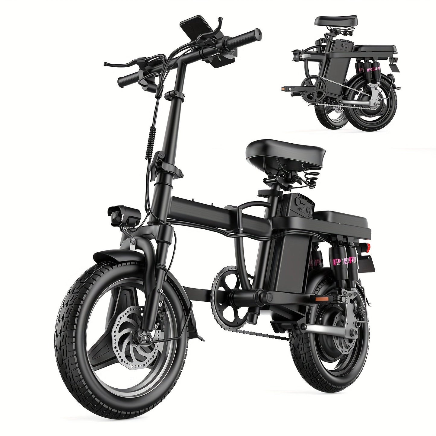 Electric Bike, 500W Motor, 14" Tire Folding Mini Ebikes For Adults, 20MPH 25Miles Range Commuter Adults Electric Bicycle, 48V 13AH Battery, Dual Suspension - Walmarkettt.com