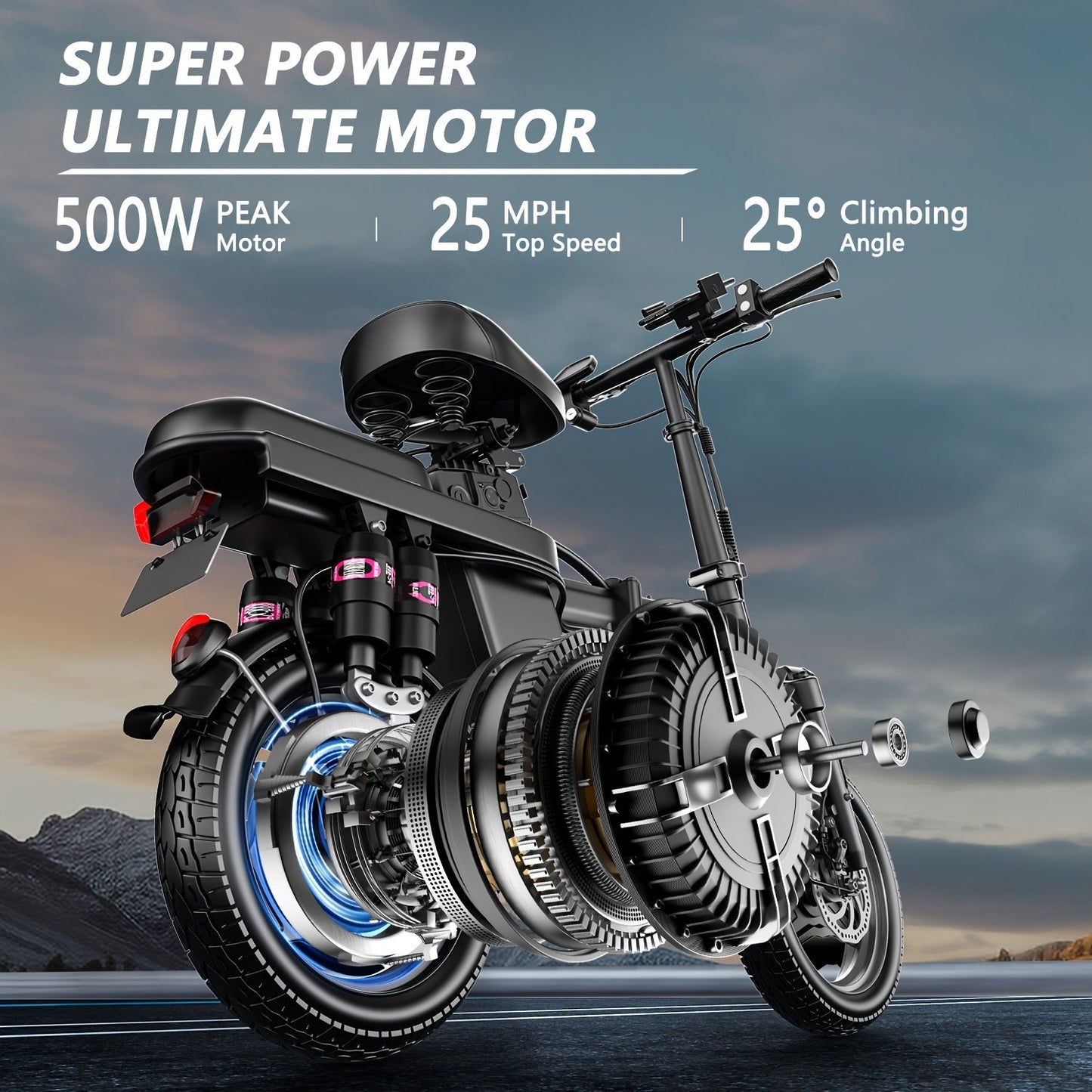 Electric Bike, 500W Motor, 14" Tire Folding Mini Ebikes For Adults, 20MPH 25Miles Range Commuter Adults Electric Bicycle, 48V 13AH Battery, Dual Suspension - Walmarkettt.com