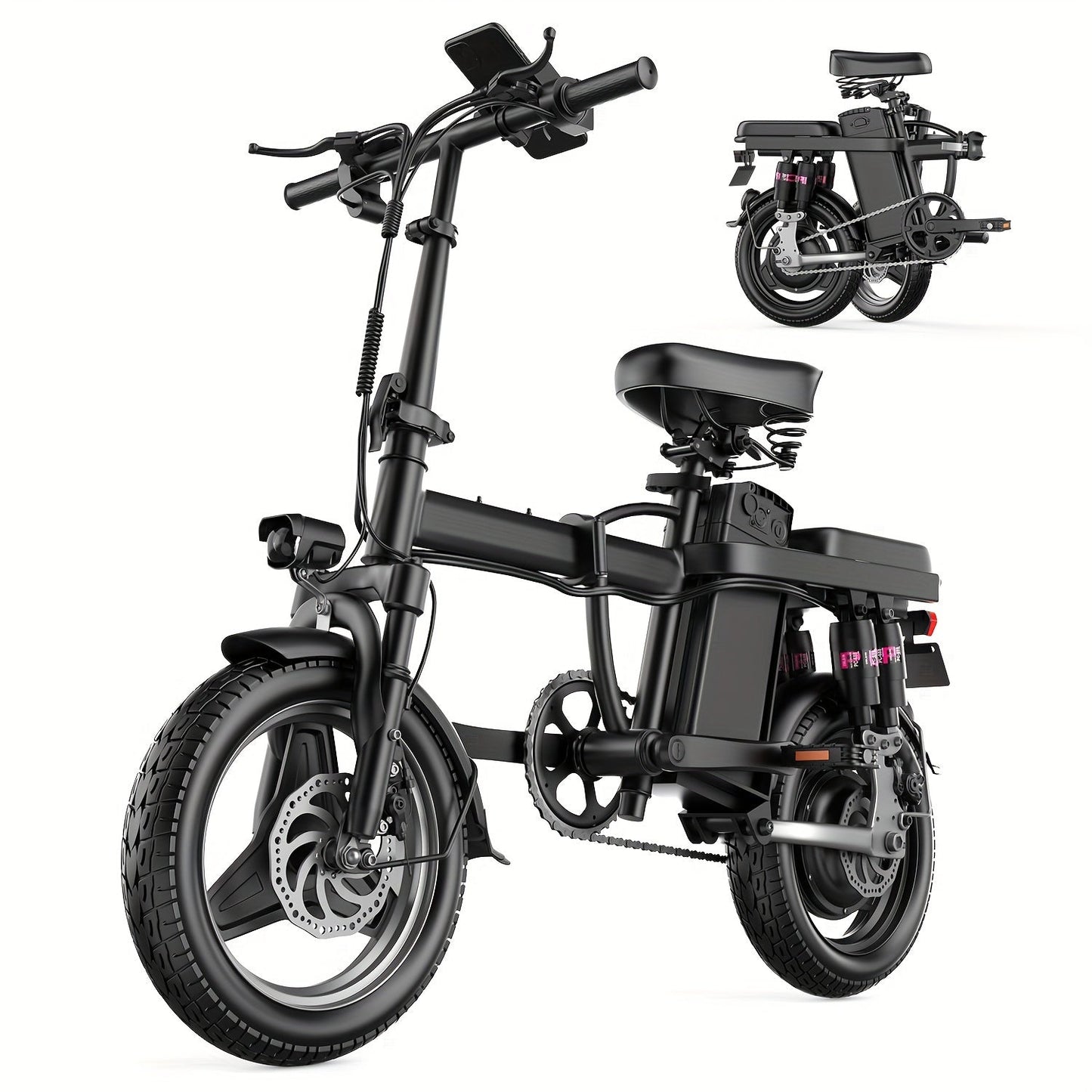 Electric Bike, 500W Motor, 14" Tire Folding Mini Ebikes For Adults, 20MPH 25Miles Range Commuter Adults Electric Bicycle, 48V 13AH Battery, Dual Suspension - Walmarkettt.com