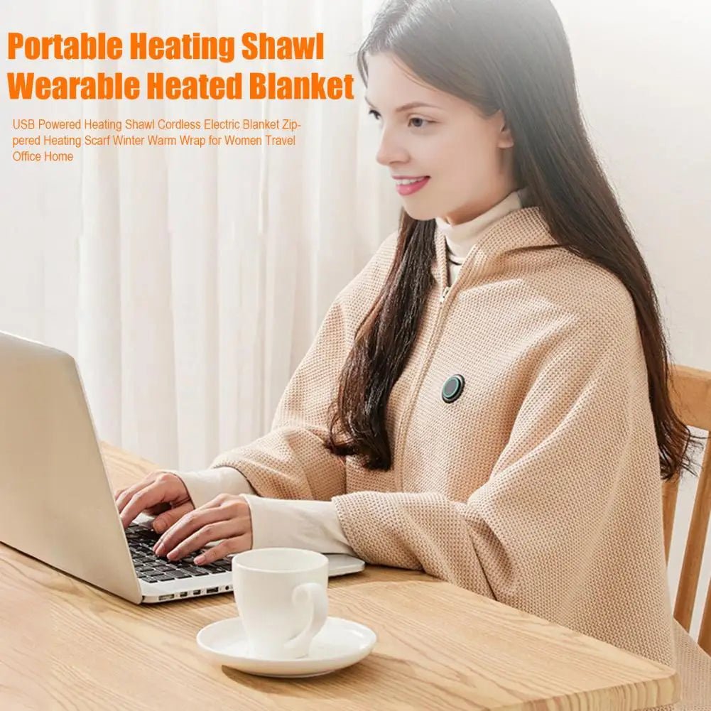 Electric Blanket with Usb Heating Usb Powered Heating Shawl Wraps for Women Cordless Electric Blanket Soft Zippered for Winter - Walmarkettt.com