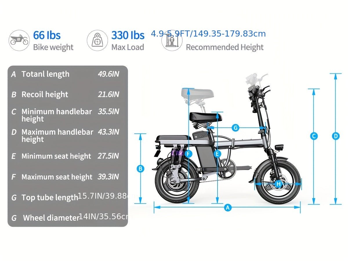 Electric Commuter Bike - 400W Motor, 20MPH, 25Miles Range, 48V 13AH Battery, Mini Folding Design, 14" Tires, Lightweight, Ideal for City Travel and Mobility - Adults Electric Bicycle - Walmarkettt.com