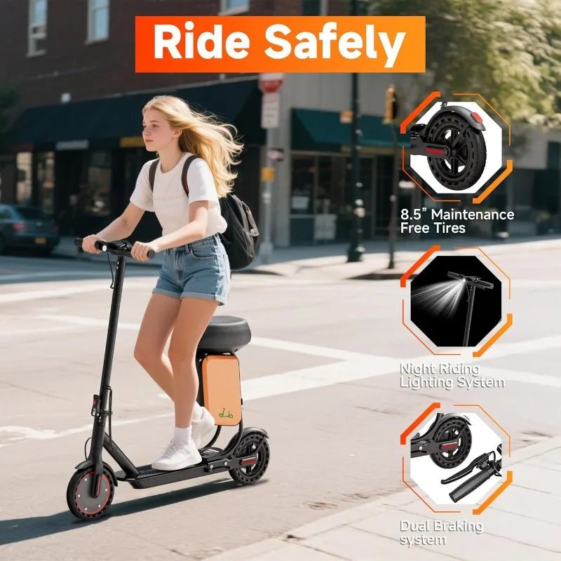 Electric Scooter With Seat For Adults - 19MPH & 21 - Mile Range, 350W Motor, 8.5" Solid Tires With App Control & Dual Brake System - Walmarkettt.com