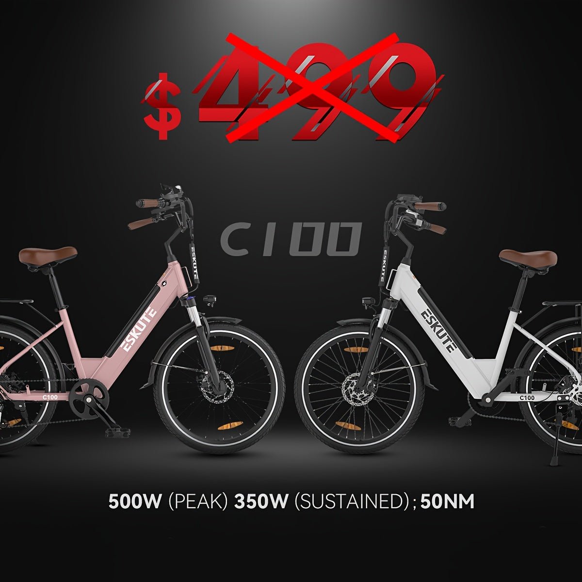 ESKUTE C100 Electric Bike, 375Wh Removable Battery, 350W Brushless Motor, Top Speed 20MPH, Electric City Bike with Suspension Fork, Adult Electric Bicycle - Walmarkettt.com