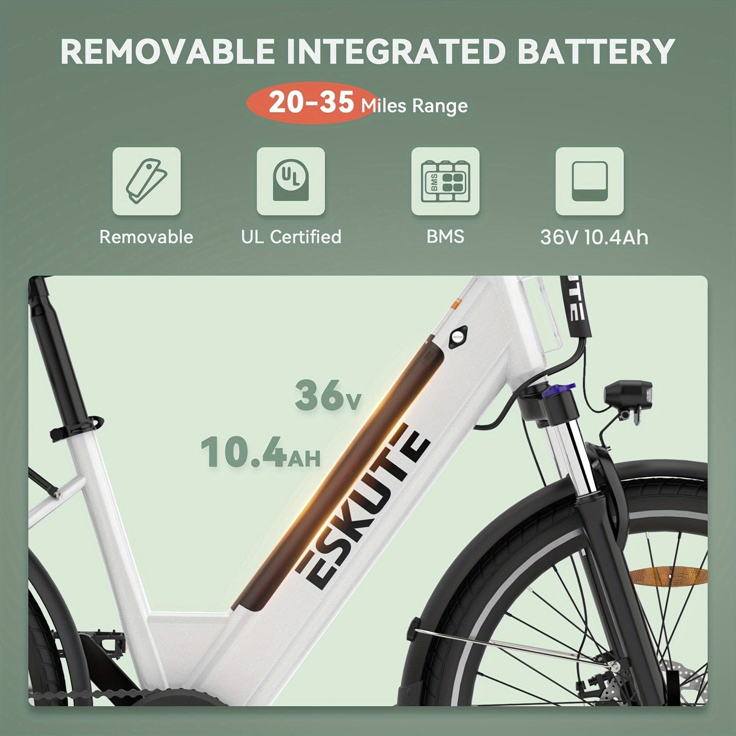 ESKUTE C100 Electric Bike, 375Wh Removable Battery, 350W Brushless Motor, Top Speed 20MPH, Electric City Bike with Suspension Fork, Adult Electric Bicycle - Walmarkettt.com