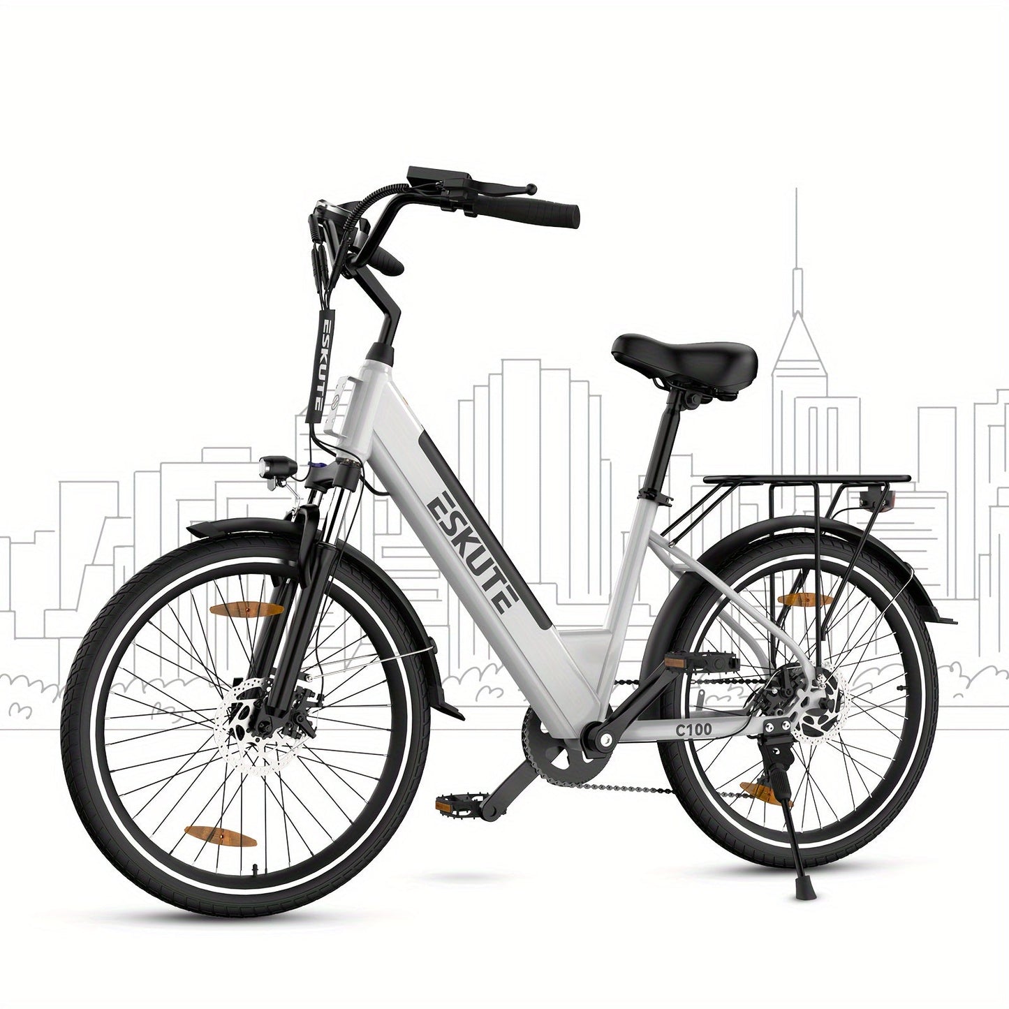 ESKUTE C100 Electric Bike, 375Wh Removable Battery, 350W Brushless Motor, Top Speed 20MPH, Electric City Bike with Suspension Fork, Adult Electric Bicycle - Walmarkettt.com