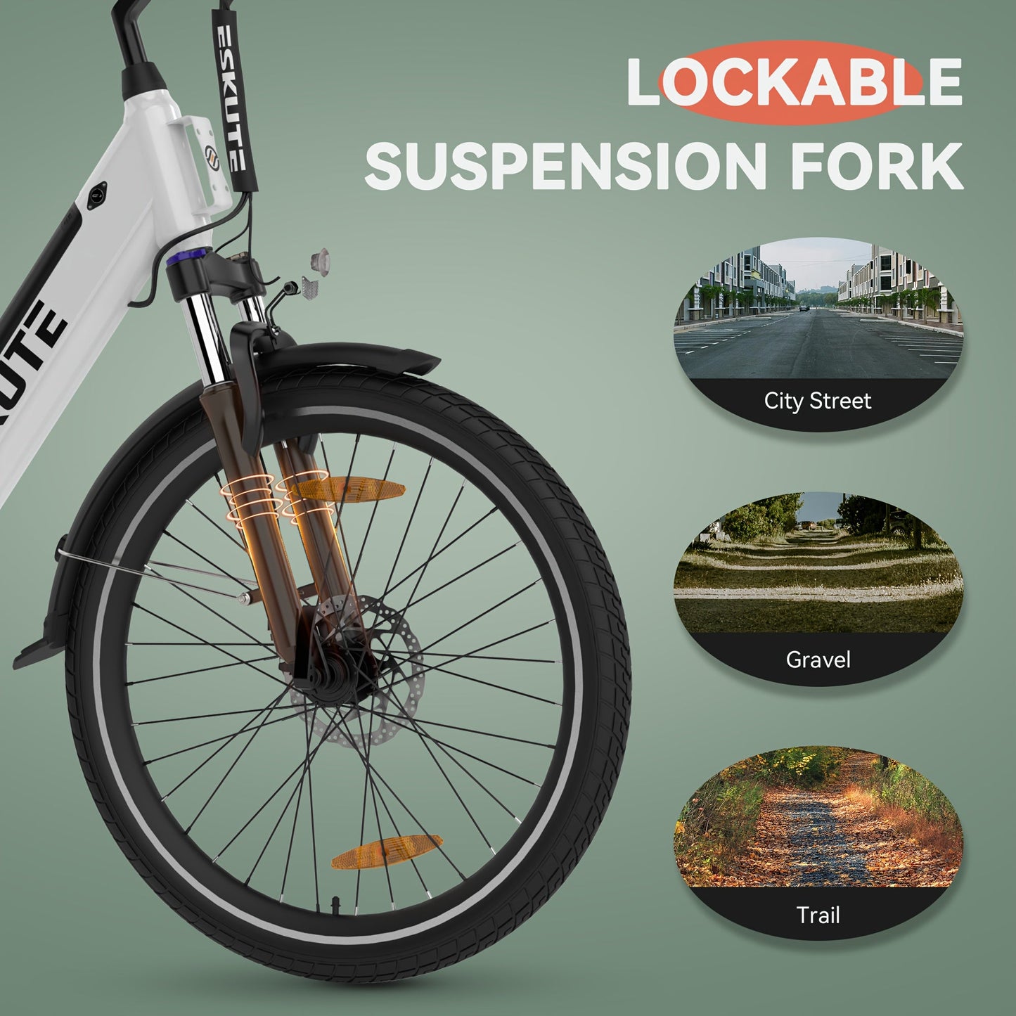 ESKUTE C100 Electric Bike, 375Wh Removable Battery, 350W Brushless Motor, Top Speed 20MPH, Electric City Bike with Suspension Fork, Adult Electric Bicycle - Walmarkettt.com