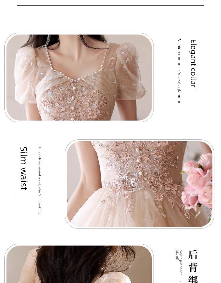 Evening Dress Female 2024 New Arrival Fancy Banquet Art Exam Host Adult Girl High - End Affordable Luxury Niche Dress - Walmarkettt.com