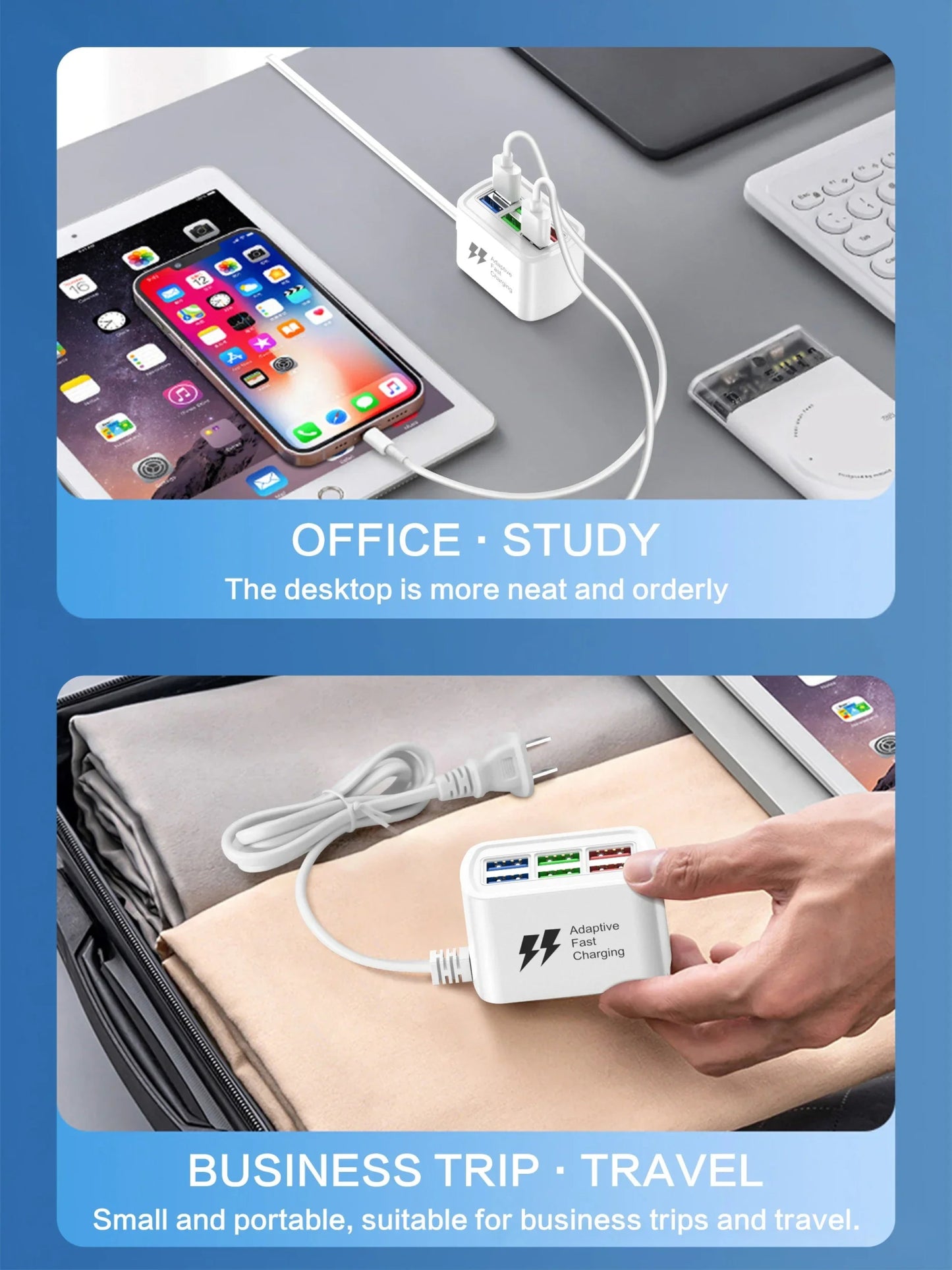 Fast USB Charger 6 in 1 Power Strip Desktop Charging Station Fast Charging 1m Cord USB HUB Adapter Socket for iPhone 16 Home - Walmarkettt.com