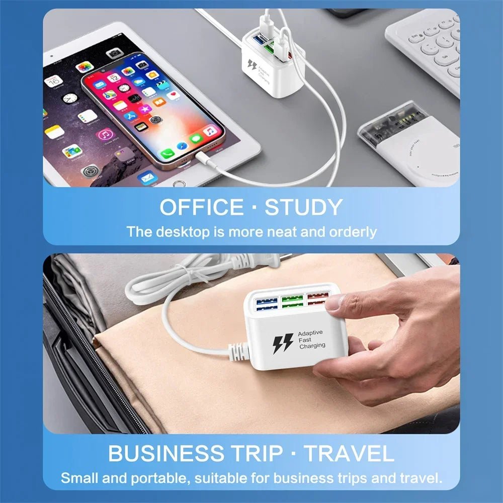 Fast USB Charger 6 in 1 Power Strip Desktop Charging Station Fast Charging 1m Cord USB HUB Adapter Socket for iPhone 16 Home - Walmarkettt.com