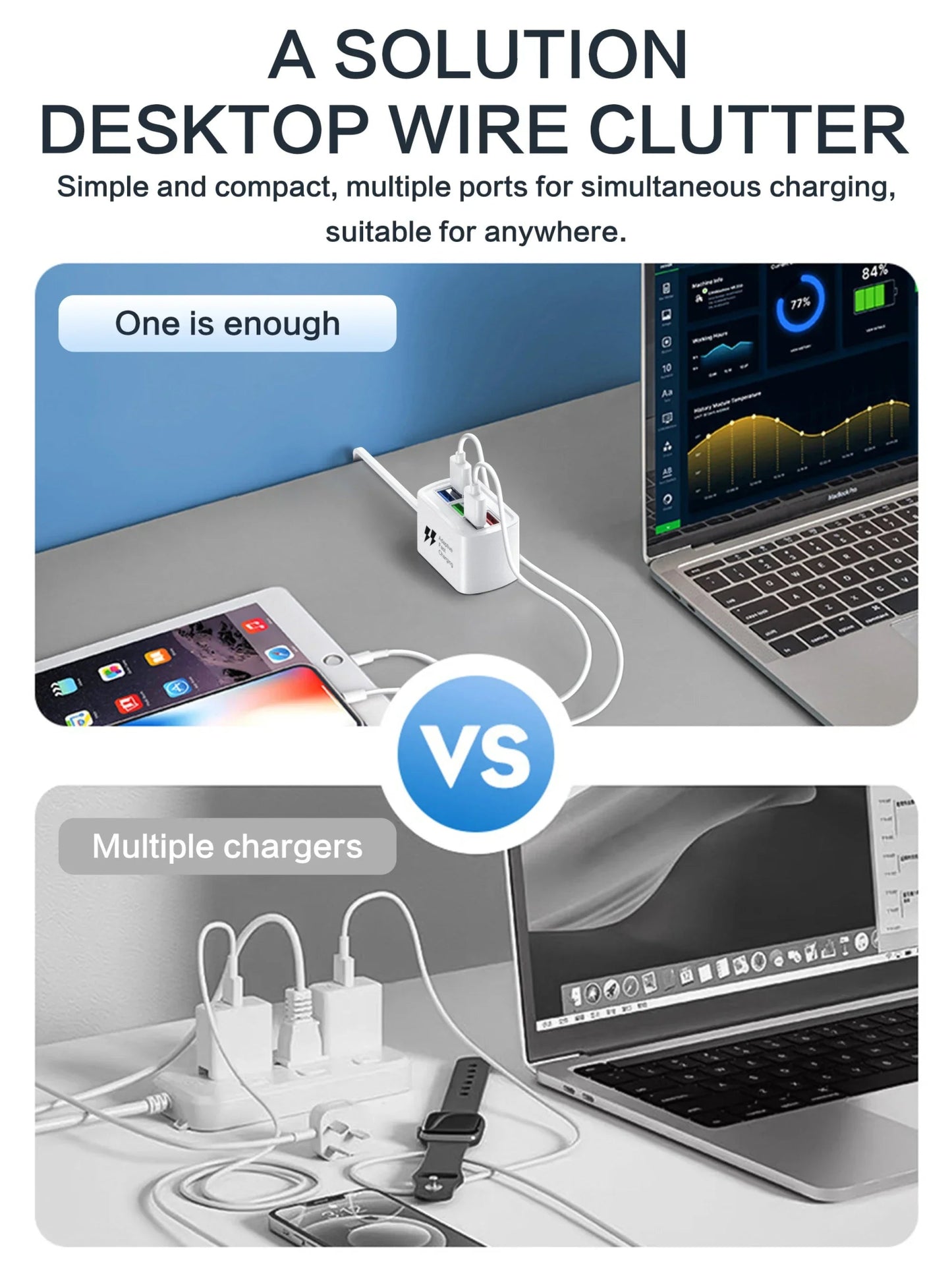 Fast USB Charger 6 in 1 Power Strip Desktop Charging Station Fast Charging 1m Cord USB HUB Adapter Socket for iPhone 16 Home - Walmarkettt.com