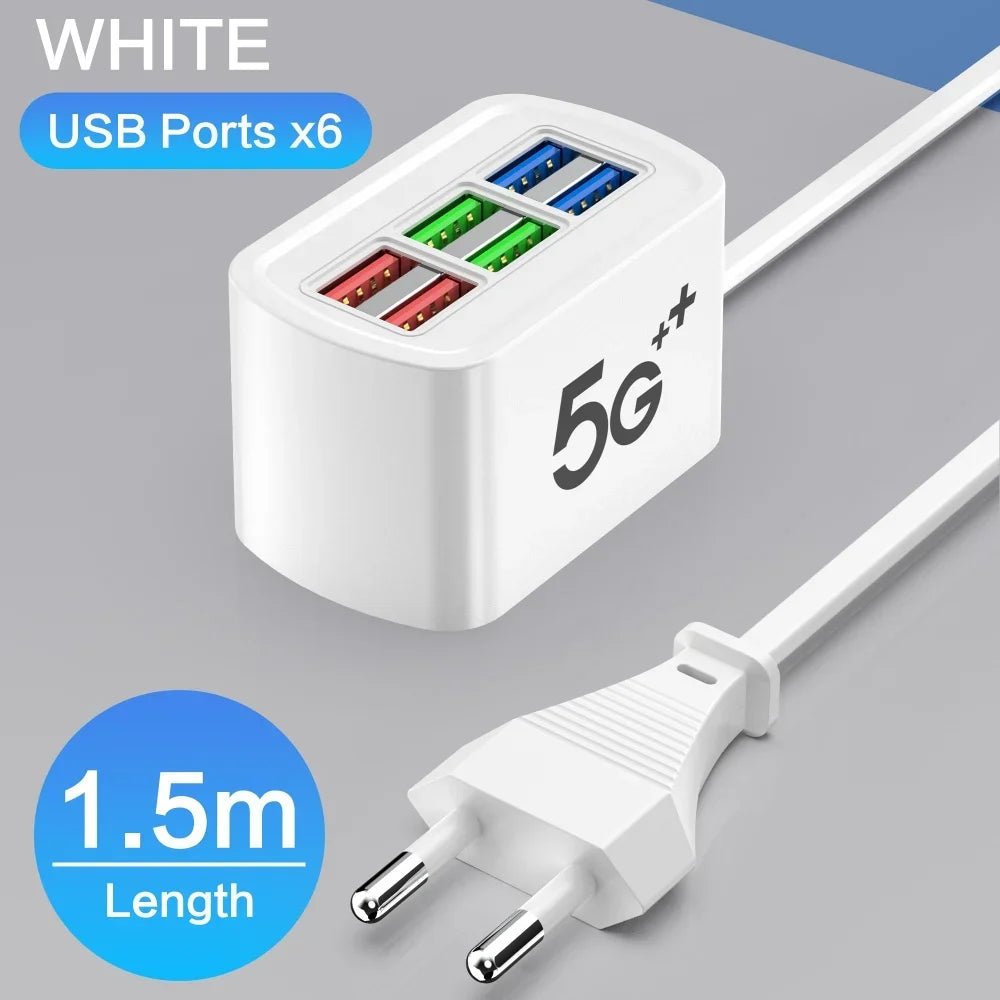 Fast USB Charger 6 in 1 Power Strip Desktop Charging Station Fast Charging 1m Cord USB HUB Adapter Socket for iPhone 16 Home - Walmarkettt.com