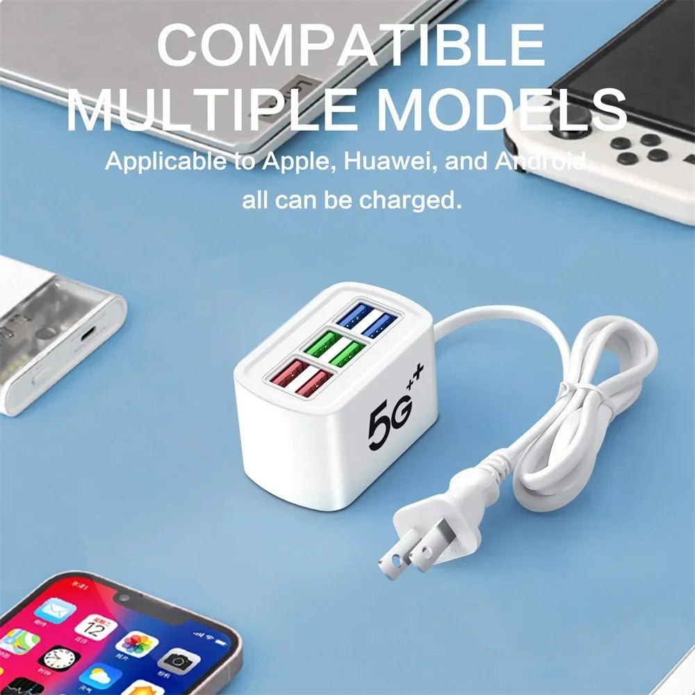 Fast USB Charger 6 in 1 Power Strip Desktop Charging Station Fast Charging 1m Cord USB HUB Adapter Socket for iPhone 16 Home - Walmarkettt.com