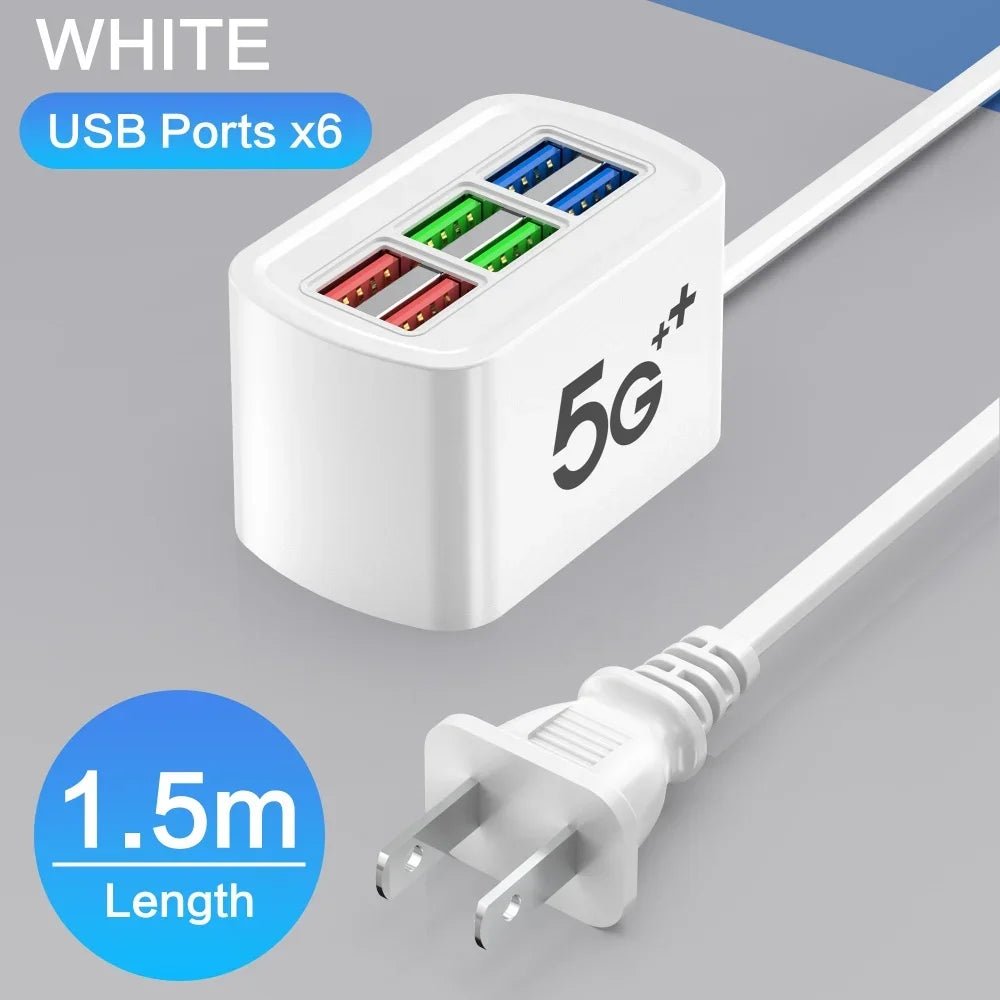 Fast USB Charger 6 in 1 Power Strip Desktop Charging Station Fast Charging 1m Cord USB HUB Adapter Socket for iPhone 16 Home - Walmarkettt.com